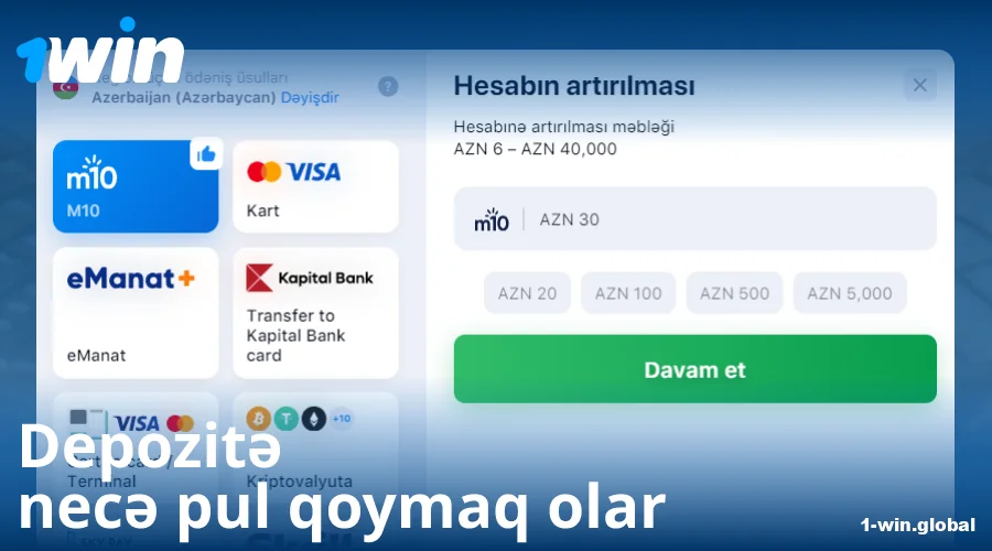 1Win Azərbaycanda depozit təlimatı