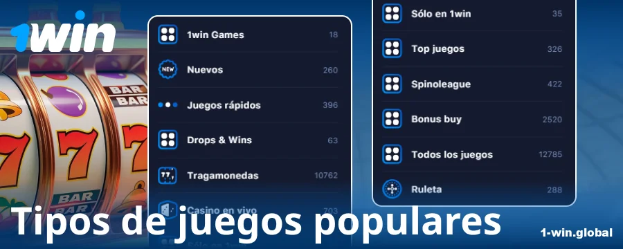Tipos de juegos en el casino online 1Win España