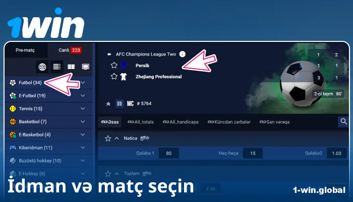 1Win AZ-da idman tədbiri seçin