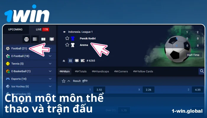 Chọn sự kiện thể thao tại 1Win VN