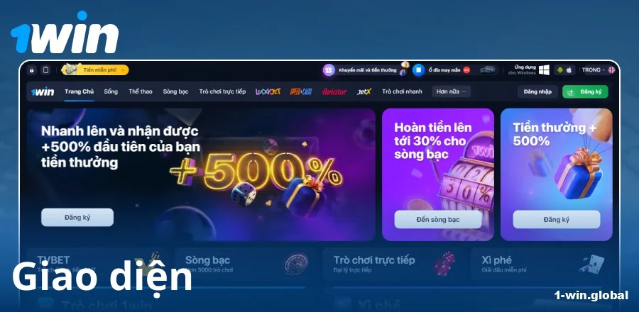 Giao diện trang web 1Win cho người Việt