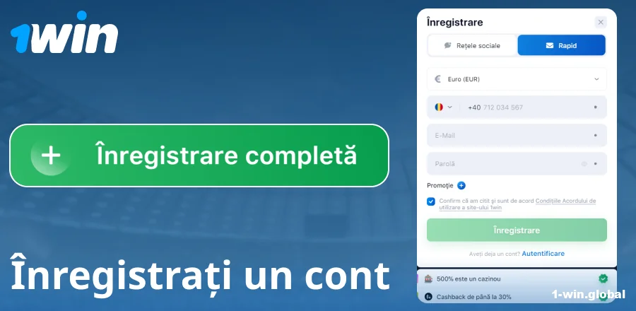 Crearea unui cont pe site-ul 1Win România