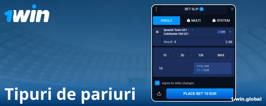 Tipuri de pariuri disponibile la 1Win România