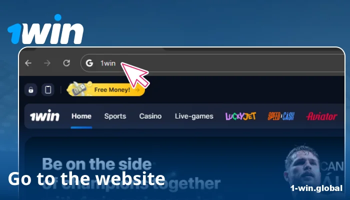 Open 1win site on PC or smartphone